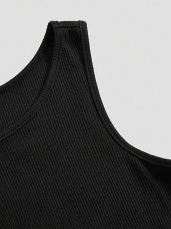 Women's Star & Moon Galaxy Print Ribbed Crop Tank Top, Casual Fashion Scoop Neck Sleeveless Top for Summer, Women's Top for Daily Wear 2