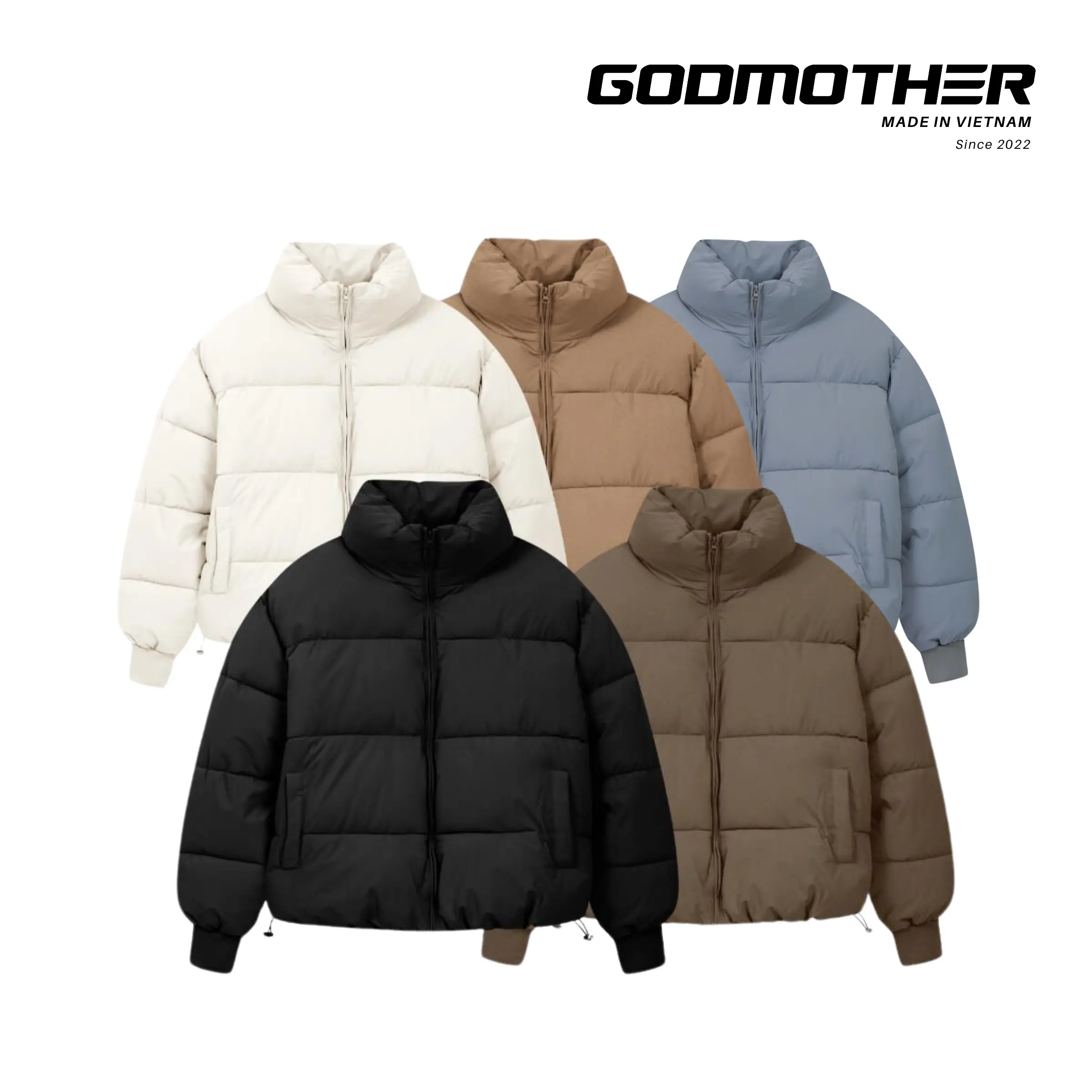 Áo Khoác Phao Boxy Cao Cấp Godmother Dáng Lửng Boxy Cổ Cao Có Dây Rút, Áo Pufer Jacket Basic 2023 Nam Menswear Giữ Ấm Chắn Gió