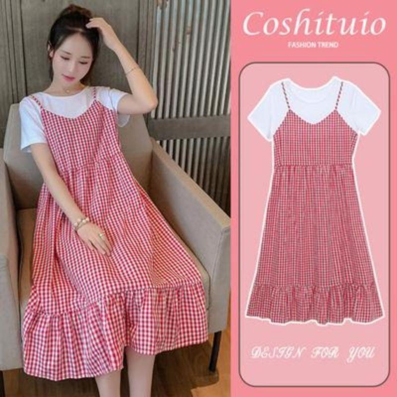 Váy Mùa Hè Cho Bà Bầu, Mỏng, Thiết Kế Giả Hai Lớp, Chân Váy Dài, Ngoại Cỡ, Dài Đến Đầu Gối, Thích Hợp Cho Phụ Nữ Mang Thai Váy Bầu Đầm Bầu 0