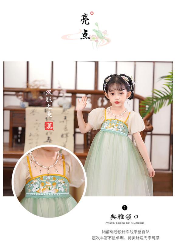 Product Introduction of Children's Clothing Girls' Summer Ancient Chinese Clothing Dress 2024 New Children's Little Girl Fashion Baby Chinese Style Dress 3