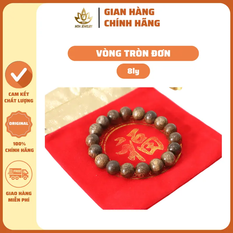 Vòng Tay Trầm Hương Hạt Tròn Đơn MTH JEWELRY - Vòng Trầm Tốc Việt Đeo Tay Nam Nữ, Phụ Kiện Voi Túi Gấm, Lá Bồ Đề, Nụ Trầm, Dây Xâu 0