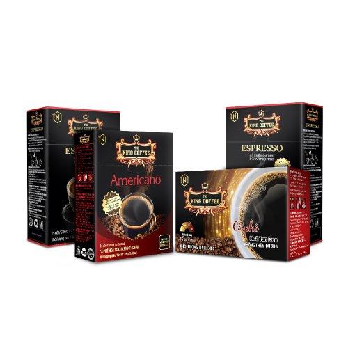 Combo Mạnh Mẽ - 3 Loại Cà Phê Hòa Tan Không Đường KING COFFEE - Phù hợp với phái nam
