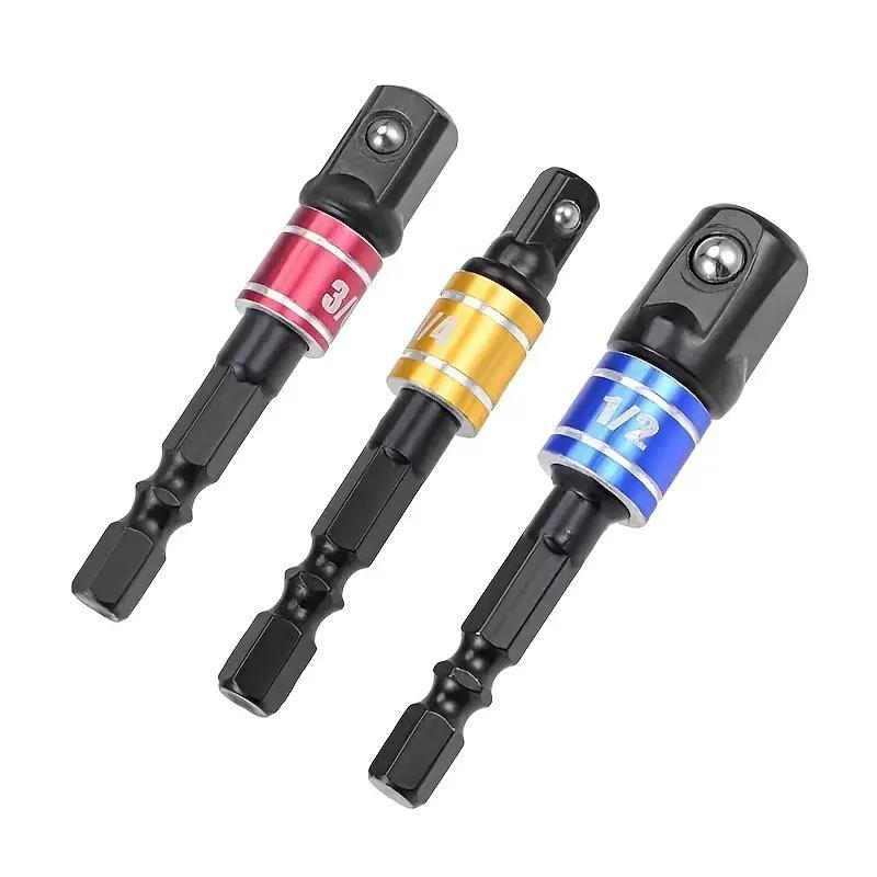 Drill Socket Adapter, 3 Counts Impact Grade Socket Adapter Set, CR-V Square Electric Sleeve Connecting Rod Adapter Set for Power Drill Torque Wrench, Power Tool Accessories 0