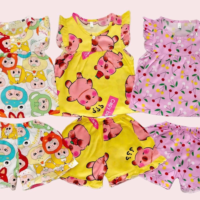 Combo 3 bộ lanh (tole) loại 1 mềm mại thoáng mát cho bé gái họa tiết hình thú dễ thương size (5-38) kg ( Màu ngẫu nhiên) to le đồ tole