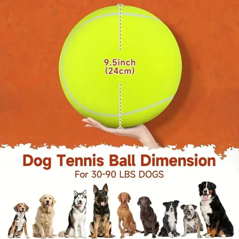9.5 Inches Large Dog Tennis Ball, Outdoor Entertainment Inflatable Pet Toy, Funny Inflatable Exercise Ball, Durable Game Time Accessories, Enhance Pet Exercise and Intimacy 1
