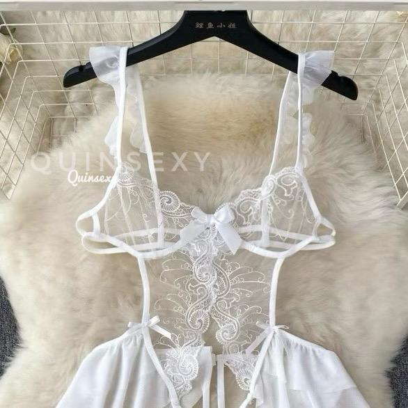 BS100 Bodysuit Ren Cánh Tiên Hai Dây Xẻ Đá y Quyến Rũ Dành cho Nữ - Đen/Trắng/Đỏ Viền Ren 8