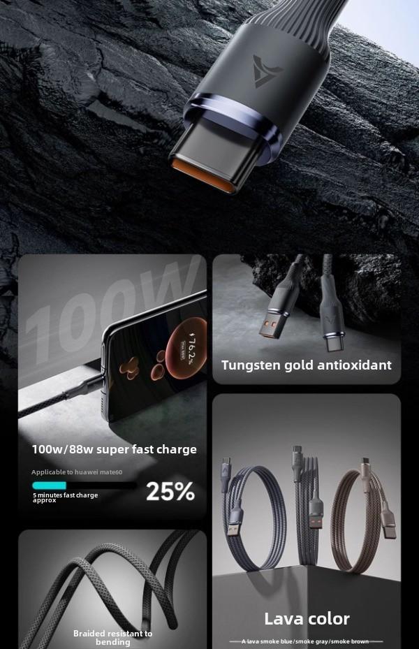 Product Introduction of Extended 3m 6A super fast charging 120W data cable Flash charging braided Compatible with Honor/Huawei/nfinix/Oppo/Oneplu/Realme/Redmi/Samsung, USB to Type-C charging cable Cross border 1