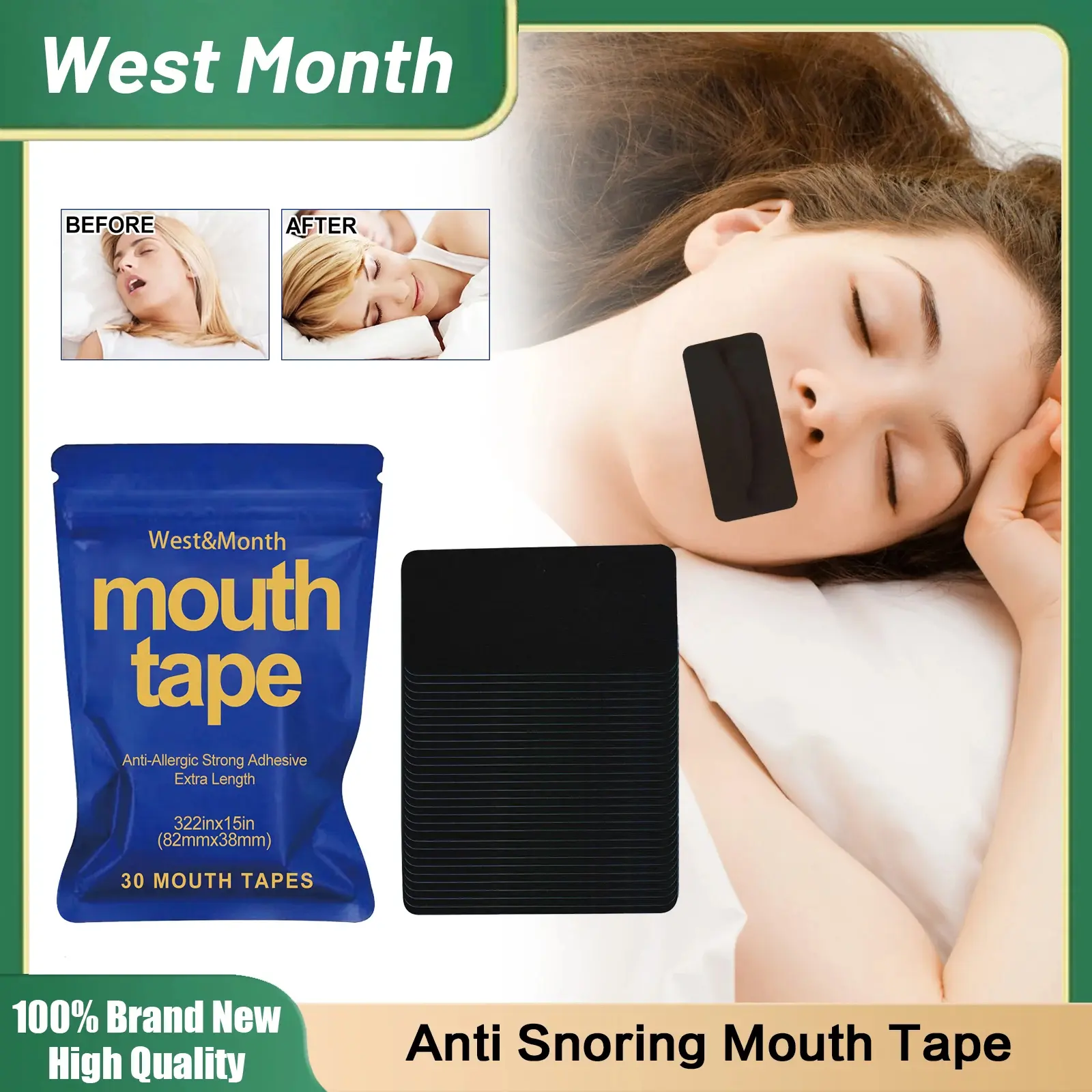30pcs Anti Snoring Mouth Tape Nighttime Sleeping Mouth Breathing Improvement Reduce Dry Mouth Promote Nose Breathing Health Care Comfort Gift Correction Pack