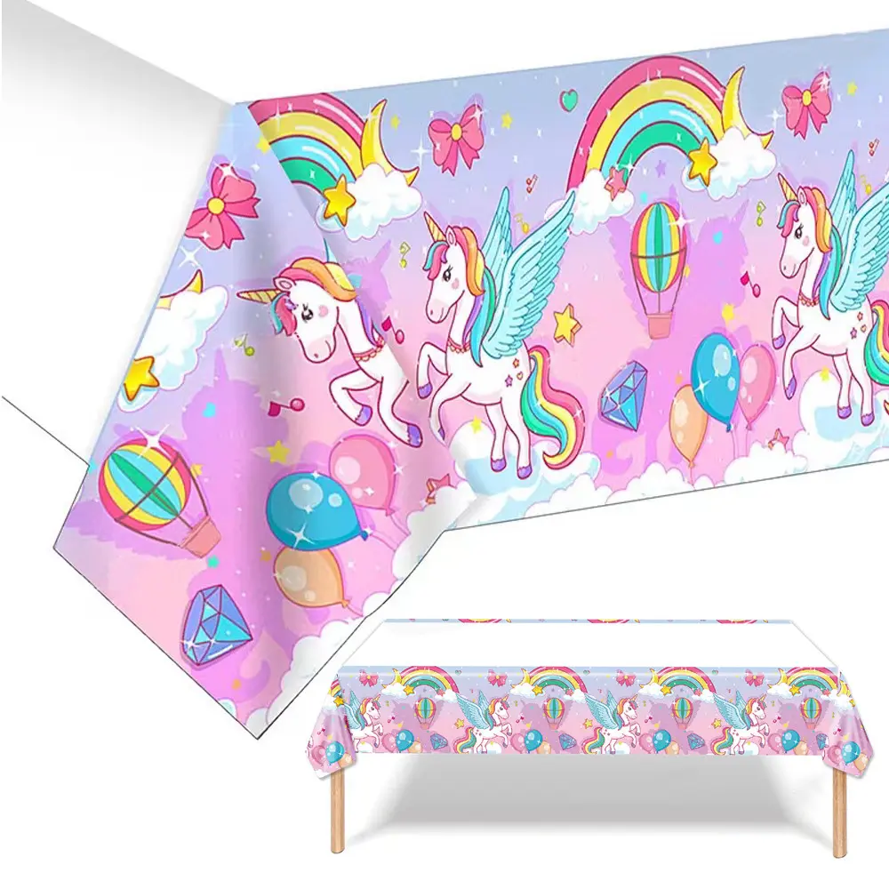108CM Disposable Waterproof Tablecloth - Rainbow Unicorn Pattern, Perfect for Parties & Events