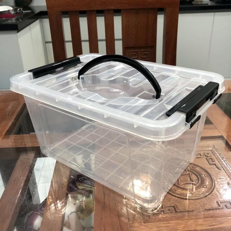 Thùng Nhựa 5000ml (5 lít) Trong Suốt Đựng Đồ Đa Năng có Quai Xách - Kích thước thùng : 28 cm - 20 cm - 14.5 cm