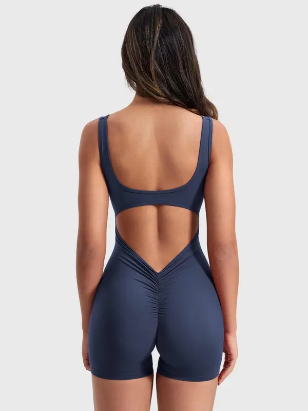 Women's Solid Cut Out Design Sports Tank Romper, Casual Sporty Backless Sleeveless Skinny Romper for Yoga Gym Workout, Ladies Sportswear for All Seasons 7