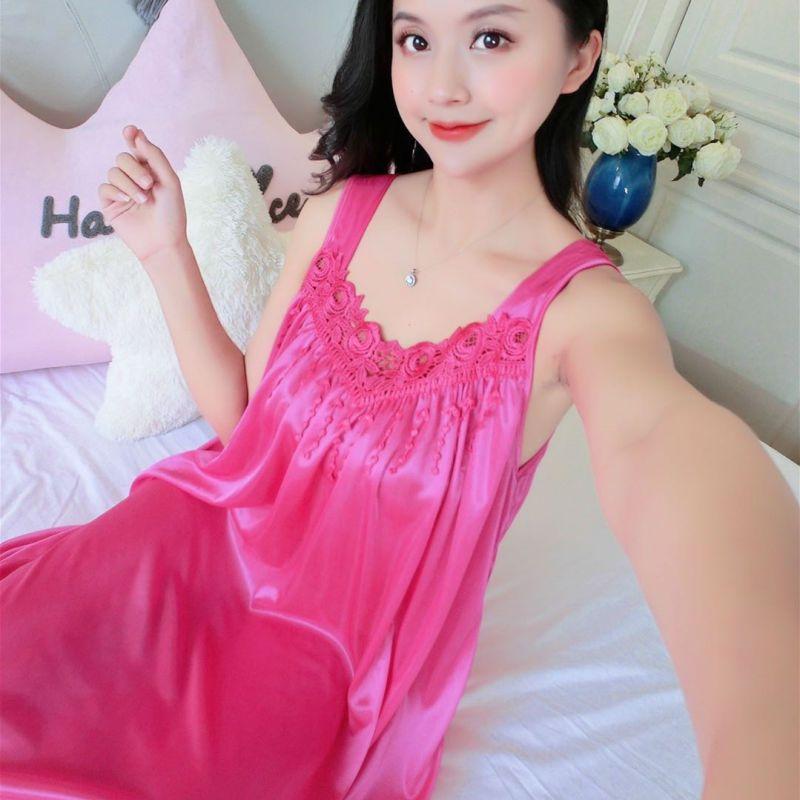 Đồ Ngủ Mùa Xuân Và Mùa Hè, Ngoại Cỡ, Váy Ngủ Có Dây Đeo Cho Nữ, Dài Trung Bình Váy Chữ A Mỏng Gợi Cảm, Chất Liệu Lụa Lạnh Mặc Nhà Dáng Rộng 1