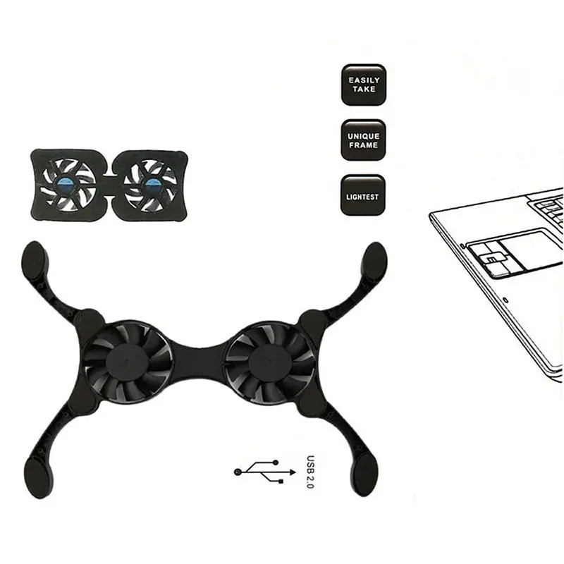 Laptop Cooling Pad & Fan Stand for USB Mini Laptop with Folding Design