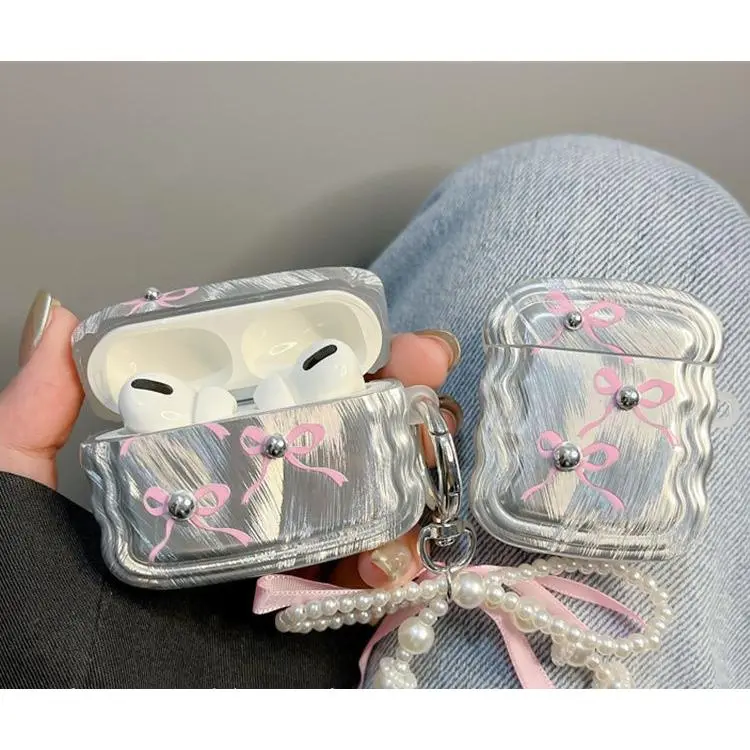 Pink Bow DIY Pearl Airpodspro2 Protective Case 1/2 Generation Apple 3 Generation Bluetooth Earbuds Case Accessories Protection