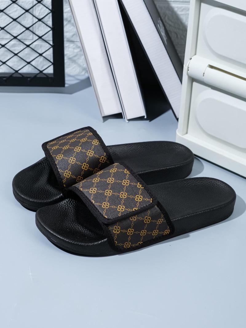Product Introduction of Men's 1 Pair Fashionable Plaid Pattern Slides, Summer 2024 Casual Comfortable Non-slip Slippers, Velcro Slippers for Men for Home & Outdoor 1