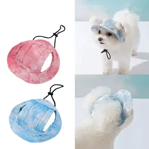 Pet cats and dogs Summer Hat, cute summer tie dye, cotton with exposed ears, anti shedding, adjustable sun protection, sunshade hat