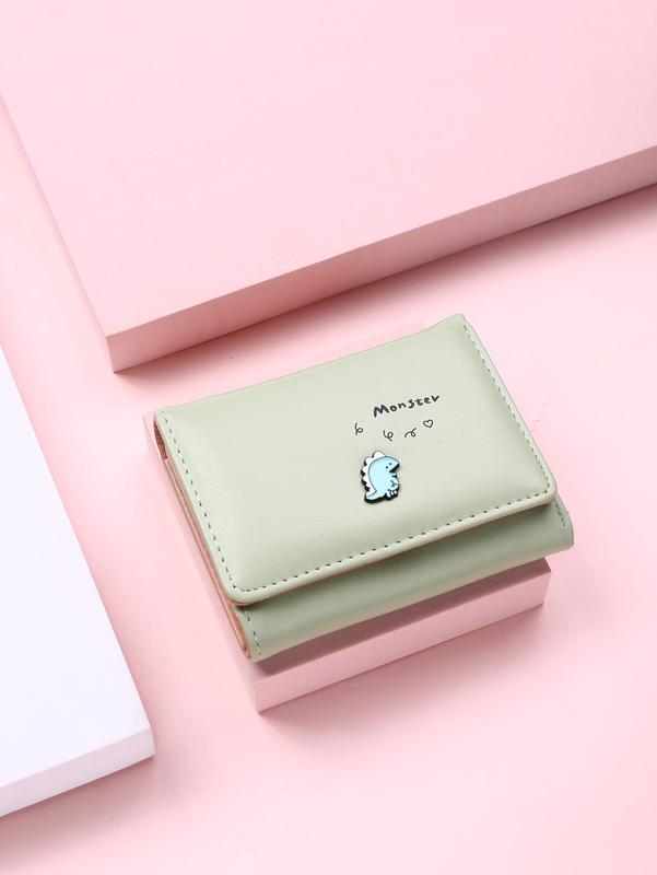Cute Little Dinosaur Cartoon Short Wallet for Women, Plain Simple Ladies Trifold Small Women Purses, Everyday Purse, Cute Accessories As Gift 1