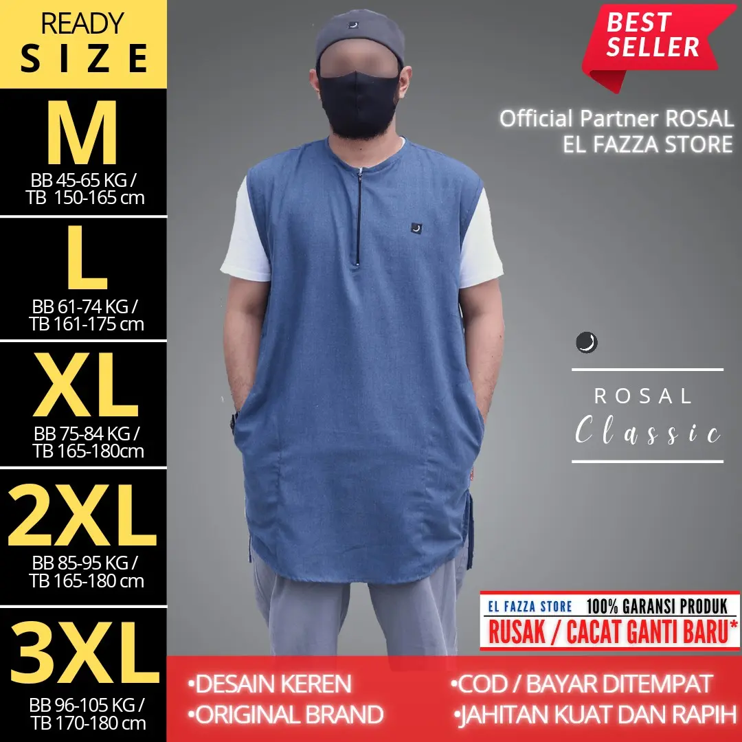 ROSAL / ROMPI SHOLAT SHALAT SOLAT / Rosal Classic Pakaian Pelapis Kaos Saat Sholat / Rompi Koko Kurta Pria Muslim Dewasa