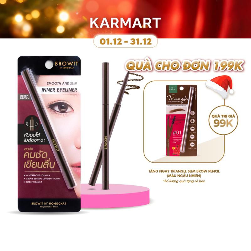 Bút chì kẻ mắt đầu mảnh 2mm chống thấm nước lâu trôi dạng xoay tự động Browit Smooth And Slim Inner Eyeliner 0.1g trang điểm nữ