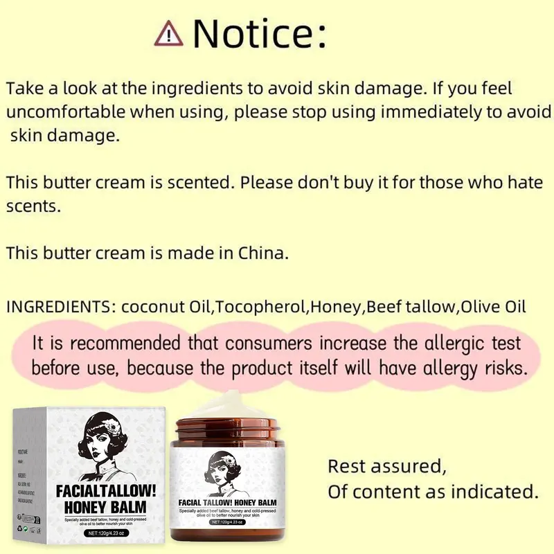 Whipped Beef Tallow and Honey Balm, Moisturizing Nourishing Body Lotion, Body Moisturizer Hydrating Cream Body Care Product, Deep Moisturizing Body Care Product for Daily Use, Skin Soothing Cream, Moisturizer 2