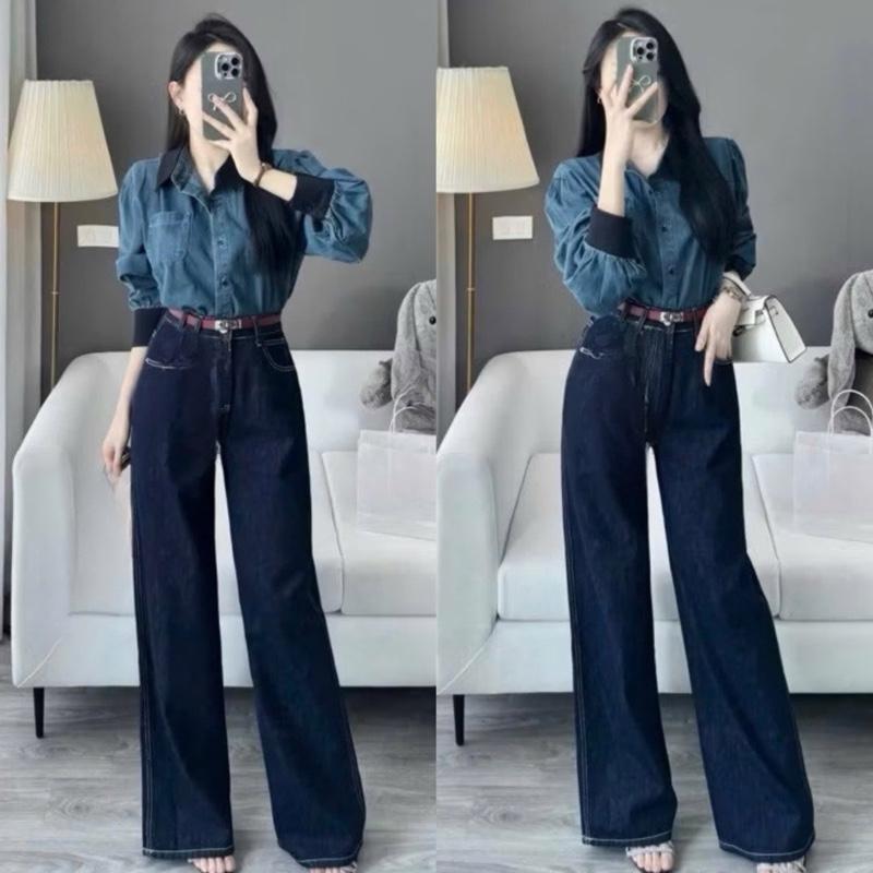 HAP (S-2XL) Quần Jeans suông  màu xanh than chât jeans mềm  P3515 Women Pants Voi