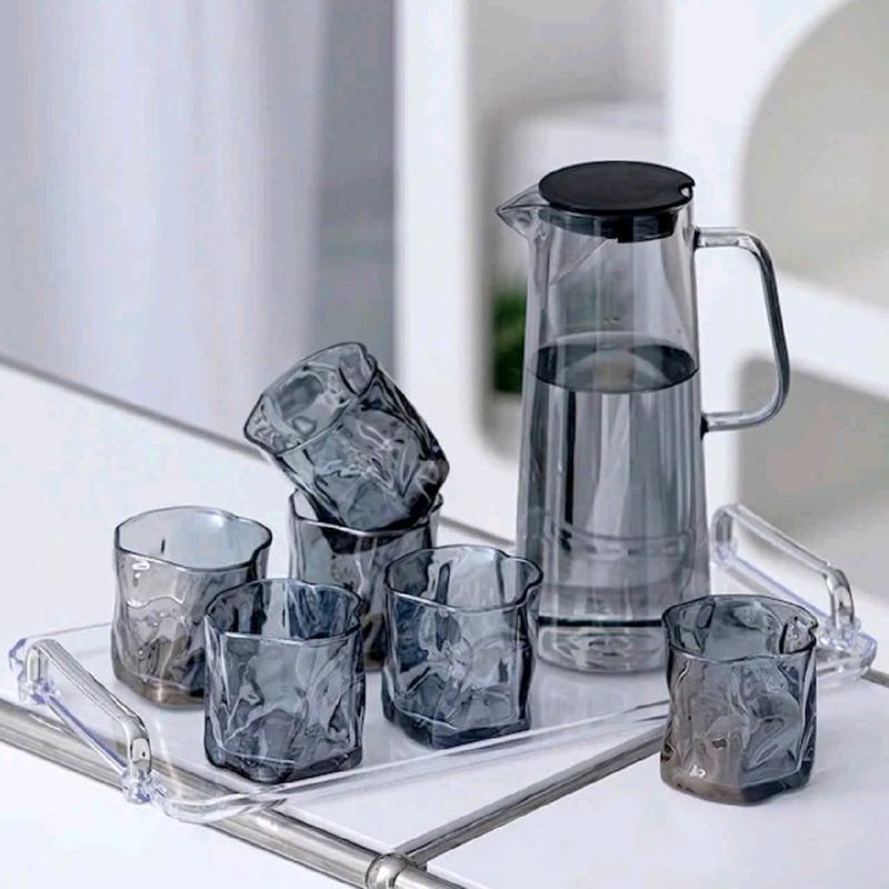 Bộ cốc xoắn ghi 4 cốc 1 bình 1 khay thủy tinh cao cấp 0
