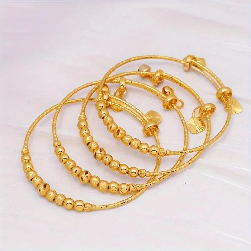 2pcs Classic Adjustable 24k Gold Plated Beaded Bangles, Middle Eastern Inspired, Women's Bridal Wedding Jewelry, Dupes Luxury Jewelry mother's day gift 5