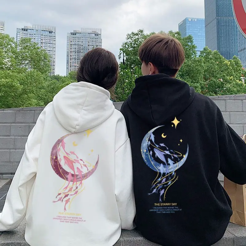 [Ms Queena] hoodie couple wear sweatshirt loose trendy jacket Clothing Light Womenswear Collar