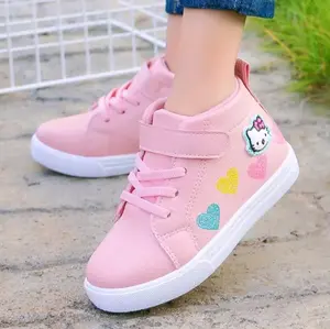 (Kiddyolshop) Sepatu sekolah anak perempuan lucu gambar tiga hati dan Hello Kitty viral tiktok Karakter Kartun Fashion