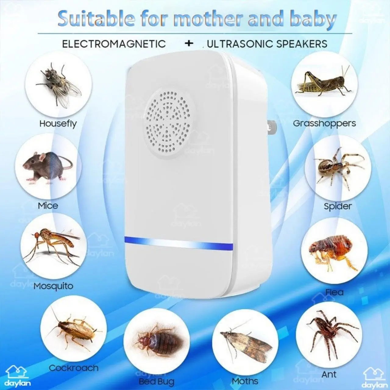 Máy đuổi muỗi siêu âm điện tử im lặng, công suất cao, ngăn ngừa quấy rối muỗi, cho phép bạn có trải nghiệm giấc ngủ hoàn hảo, máy đuổi côn trùng