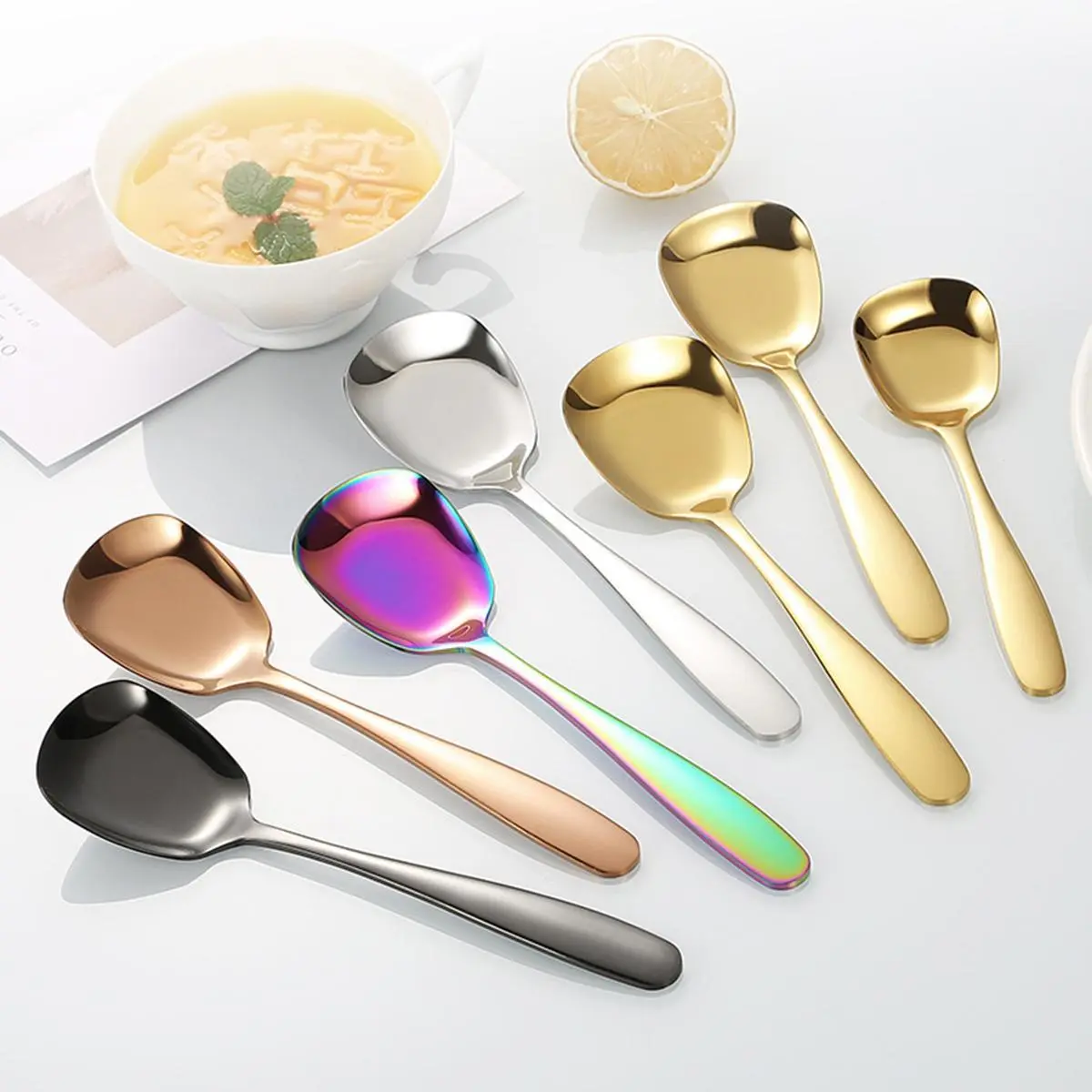 Square Head Stainless Steel Spoons Set, for Dessert & Serving, 0.08 Lb, Measuring Included#SpoonsSet #DessertSpoons #StainlessSteel