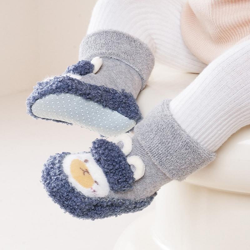 Giày tất, cho Em Bé trai và Bé gái, lót lông cừu, thiết kế thỏ, đế mềm chống trượt, giày đi bộ, dễ thương và ấm áp, thích hợp cho mùa đông và mùa thu Kem Kaki quần  thô 3