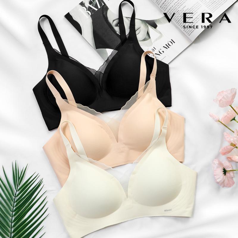 [VERA x KOL] Áo Ngực Wireless Nữ Misaki Nylon Trơn Phối Viền Ren - M1057 Bra Women