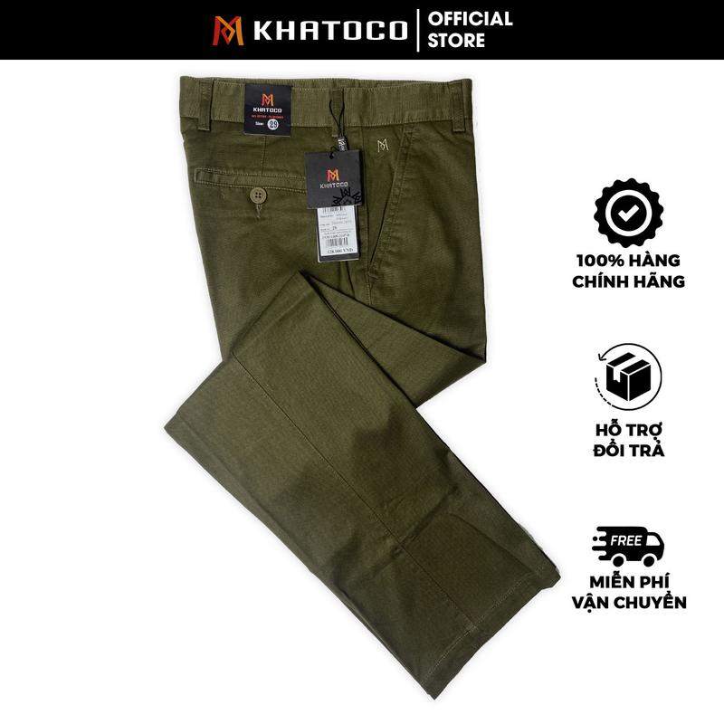 KHATOCO SALE - Quần Khaki Khatoco, Màu Xanh Rêu , Quần kaki nam Form Regular, Cotton Cao cấp Menswear