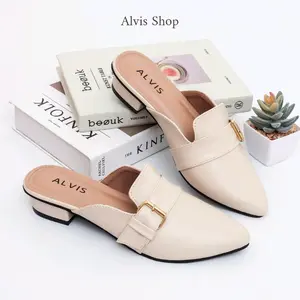 Sepatu Wanita Trendy Alvis Hak Block Heels Anti Licin 3cm - Hitam - Sendal, Cewek, Shoes