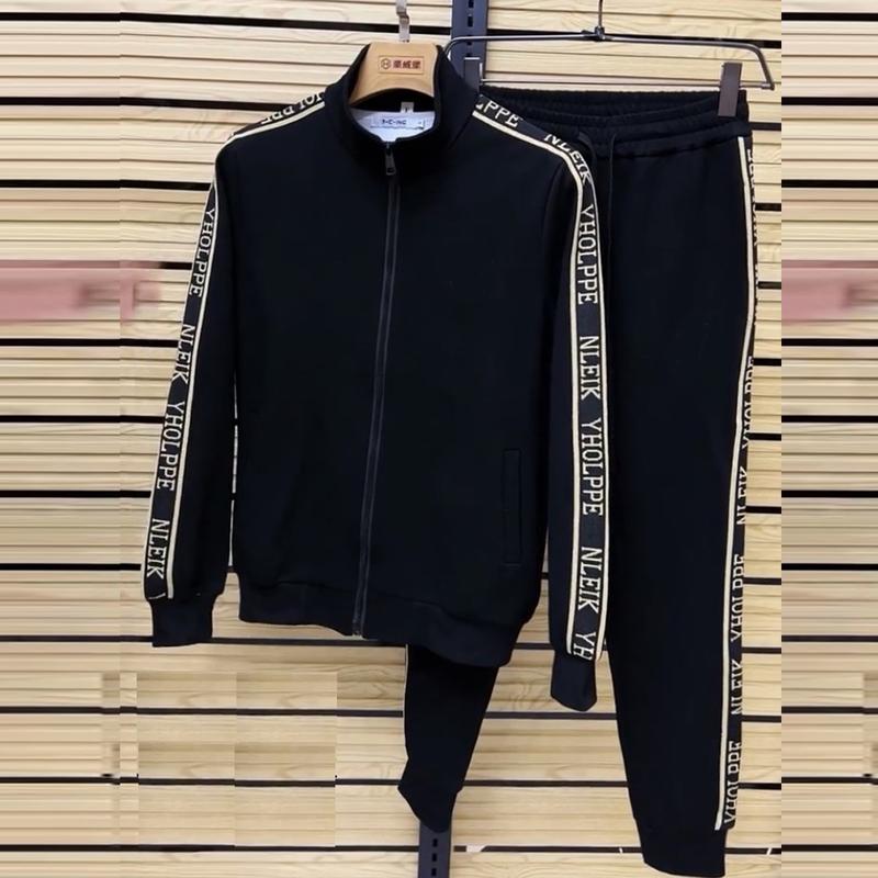 Bộ thu đông nam nữ thêu chữ 2 bên tay, quần áo nỉ đen dài tay có cổ cao cấp hàn quốc