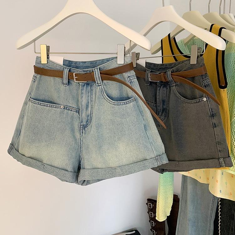  Quần short jean nữ KABICO quần short kaki jeans nữ lưng cao ống rộng không kèm thắt lưng _C57 