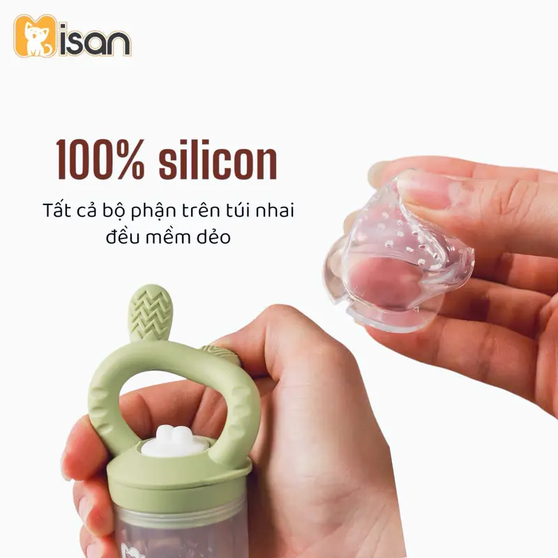 Túi Nhai Silicon Misan Hình Gấu Thỏ Kèm 3 Size Núm Cho Bé Từ 6 Tháng, Túi Nhai Gặm Nướu Cho Bé Misan Silicone 2in1 Tiện Lợi Kem 5