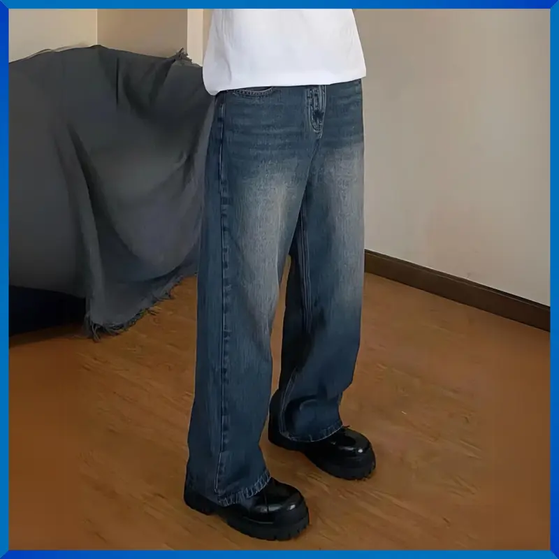 Quần Jean ống suông nam nữ JEAN BOX 95 cạp nửa chun mặc thoải mái Menswear Pants Có Túi 7