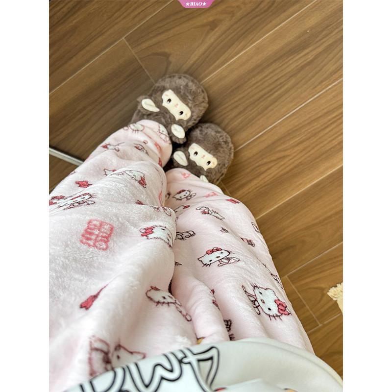 Product Introduction of Cartoon Hello Kitty Flannel Sleep Pants For Ladies In Autumn And Winter New Thick And Velvet Warm And Casual Home Girls Pajamas 7