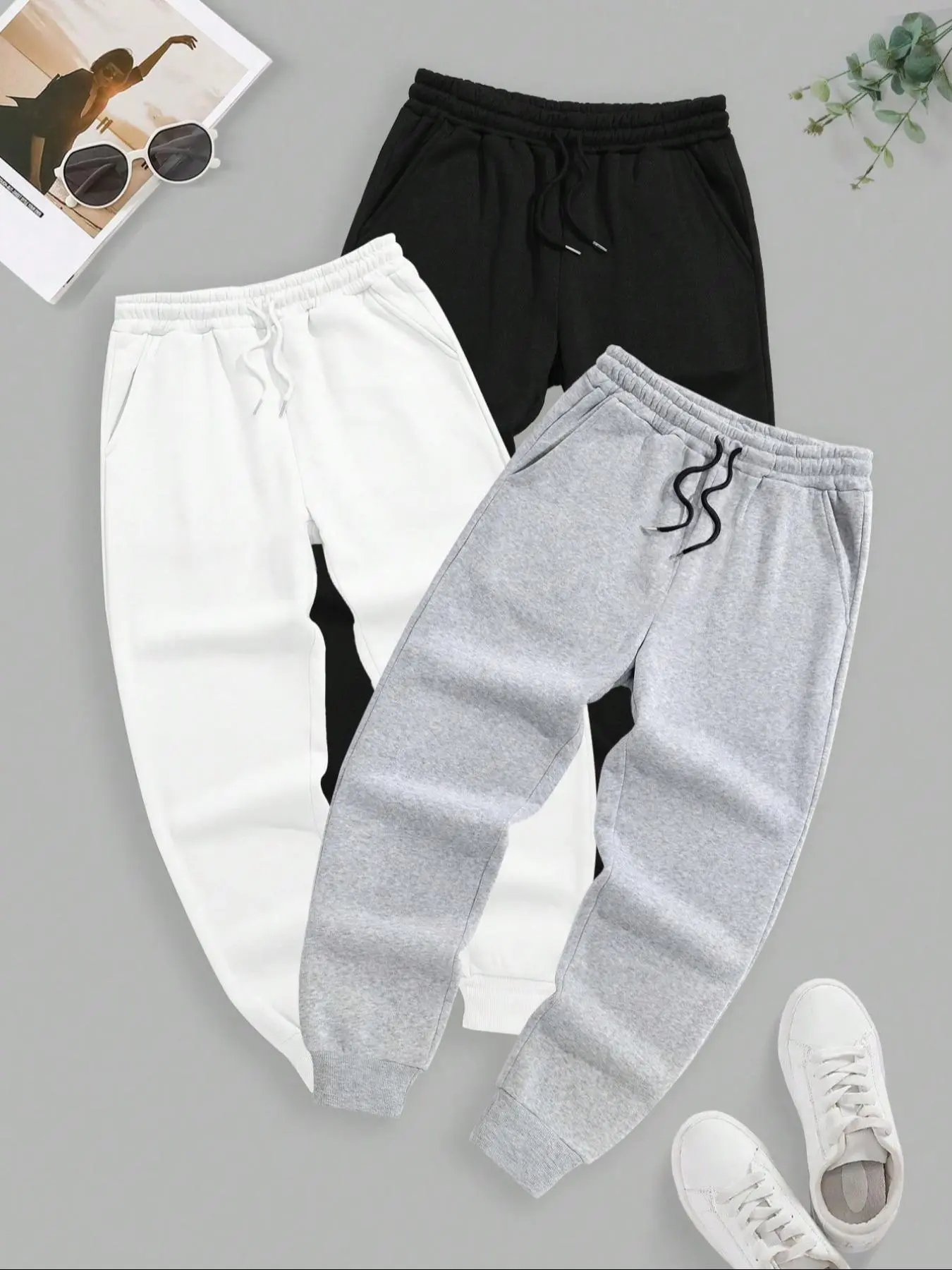 Men's Solid Drawstring Waist Sweatpants, Casual Regular Fit Jogger Pants for Spring & Fall, Men's Trousers for Daily Wear, Workout Clothes