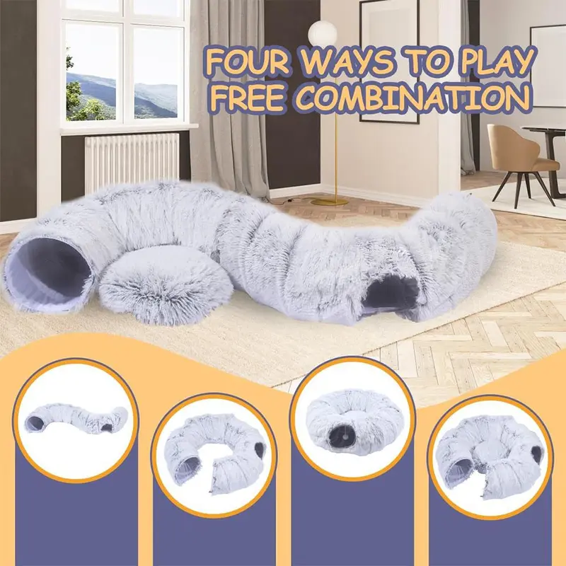 Foldable Cat Tunnel, 1 Count Portable Long Plush Cat Nest, Cat Tunnel Toy, Pet Supplies for Indoor Outdoor Use 2
