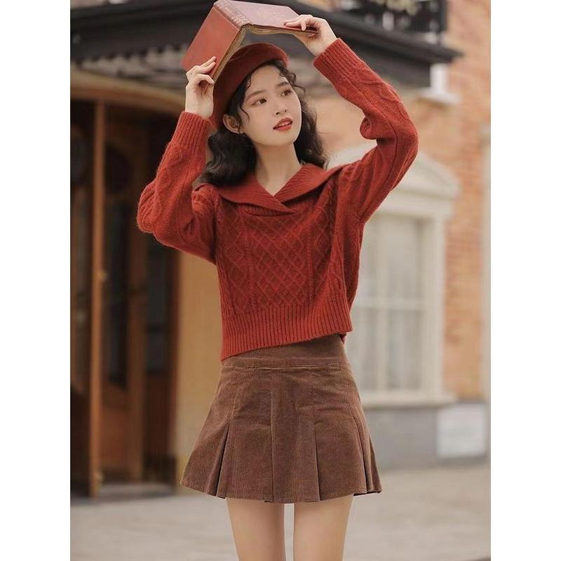 Áo Len Cổ Peter Pan, Phong Cách Cổ Điển Phong Cách Lười Biếng, Ve Áo Lớn, Áo Ngắn Nhỏ Dành Cho Nữ, Mùa Thu / Đông 2024 Hàng Mới Về Women Top 5