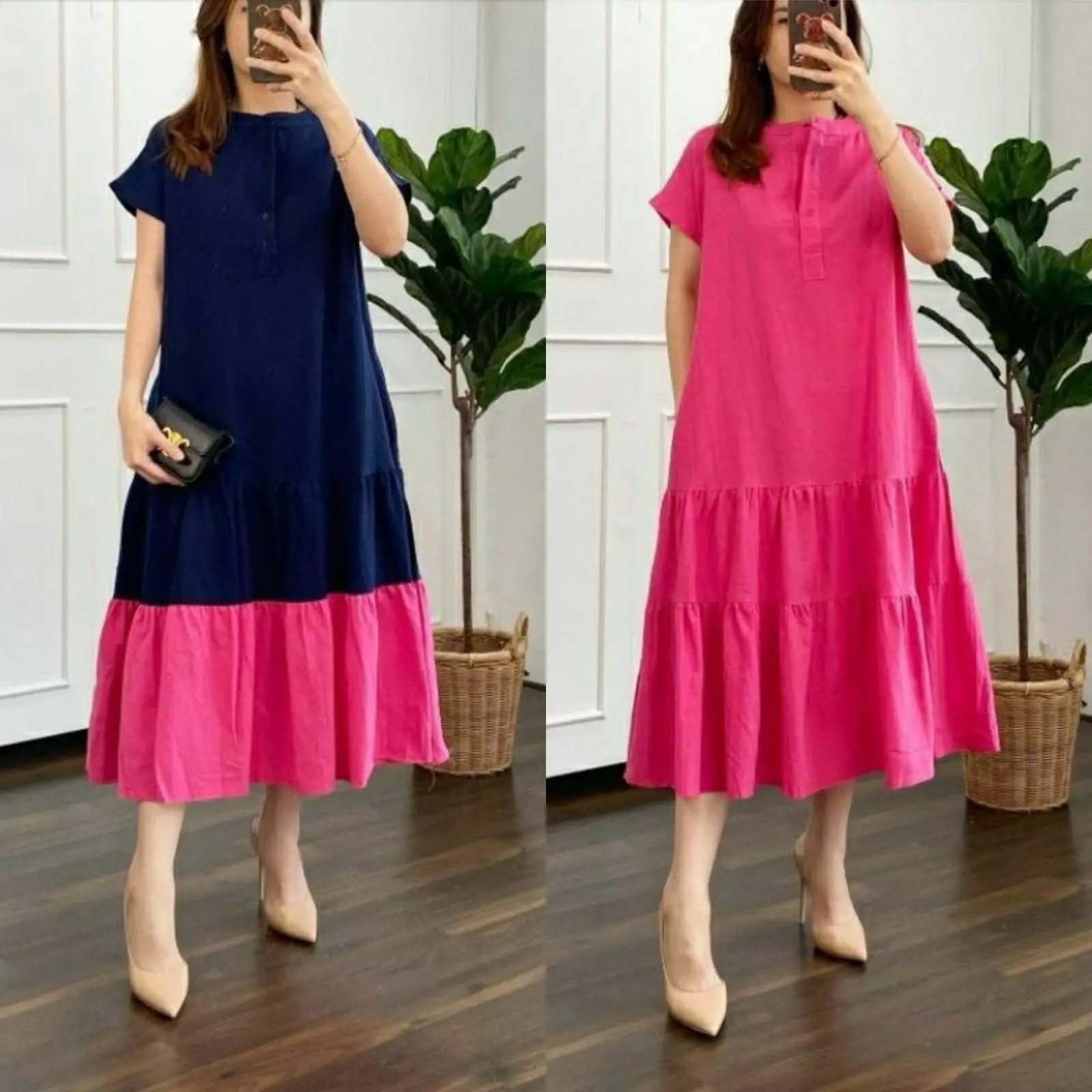 NANDO YOYOE DRESS BAHAN KATUN POPLIN PREMIUM KUALITAS IMPORT LENGAN PENDEK RUFFLE MERMAID ELEGAN STYLE 8206 8205
