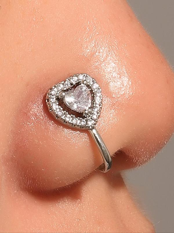 Heart Shaped Artificial Crystal & Rhinestone Decorated Fake Nose Ring, Fashionable Nose Ring for Women & Girls, Body Jewelry for Party, Daily Clothing Decor 3