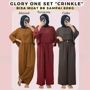One Set Crop Top Crinkle || Setelan Wanita Crinkle || Setelan Wanita Terharu || Setelan Bestseller || Setelan Wanita Rayon Crinkle Airflow Lengan Panjang || Glora One Set Crop Top