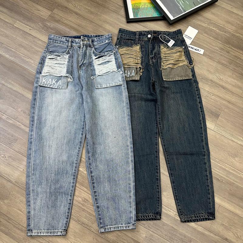 (Bigsize 75kg) Quần Baggy Jean Nữ Lộ Túi Thêu KaKa-Có Túi Rách Cào Denim Women 3