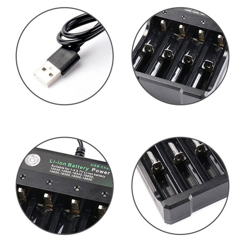 Bộ sạc pin Li-ion, AC 110V 220V, dành cho pin Có Thể Sạc Lại 18650 / 18500 / 16340 / 14500 / 26650, Bộ sạc USB thông minh, 4 khe cắm, Thích hợp để sạc 18650 4