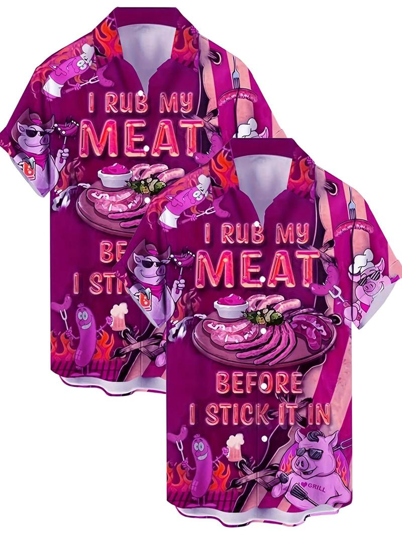 Product Introduction of Men's Meat Print Short Sleeve Shirt, Loose Casual Comfy Top for Daily Wear, Men's Clothes for All Seasons 1