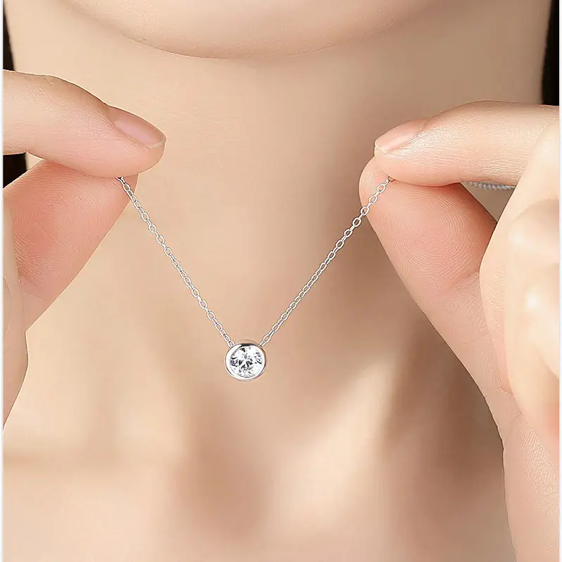 Moissanite S925 Sterling Silver round Bubble Necklace Female Pendant Japanese and Korean Simple Stylish Factory Direct Sales Xiaohongshu Hot 2